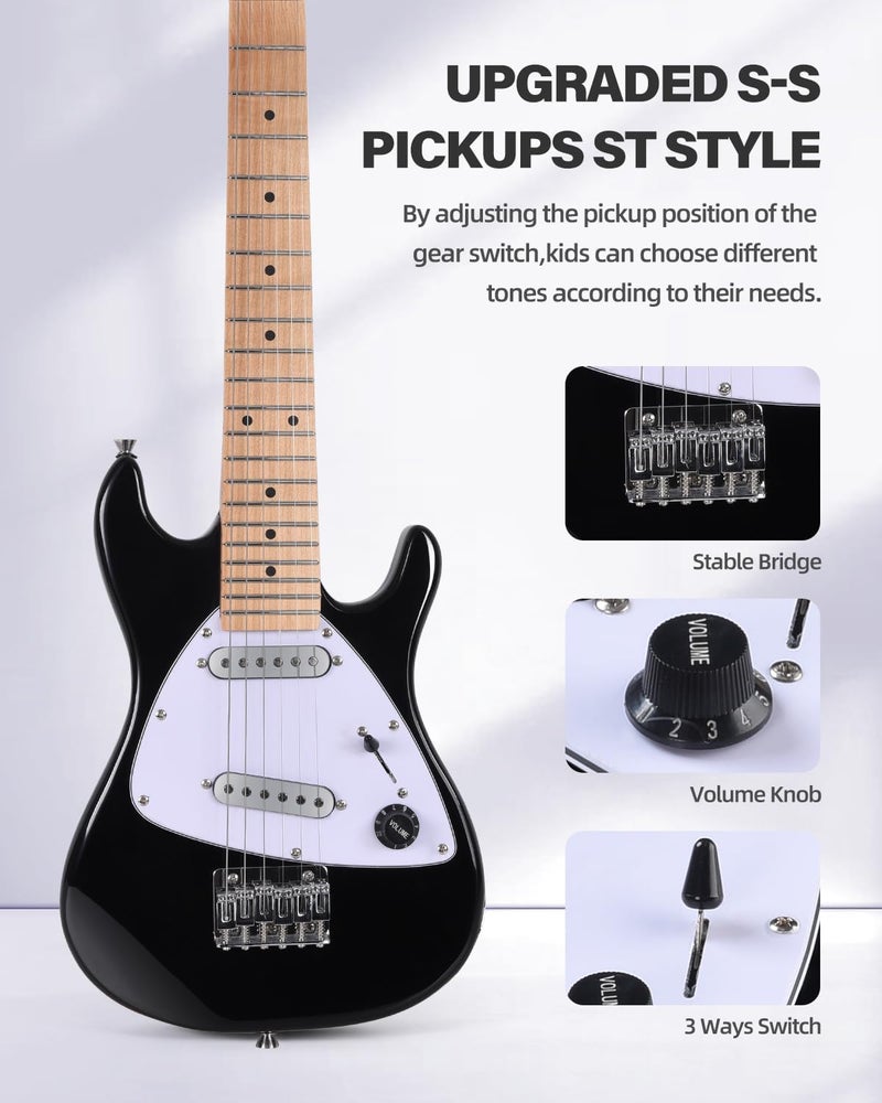 Winzz 30 Inch Kids Electric Guitar Beginner Kit, Junior 1/4 Size Mini Electric Guitar for Children Complete Stater Set with Amp, Gloosy Black Colour - Image 2